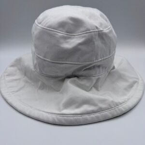 Scala Bucket Hat One Size White Wide Brim Sun Hat Beach Travel Drawstring
